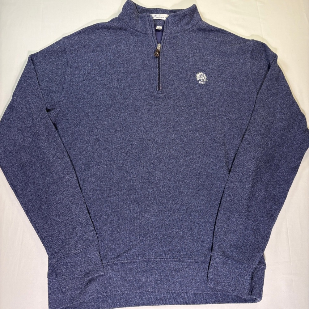 Peter Millar Mens Small 1/4 Zip Navy Algonquin Country Club 1903 Logo Sweater